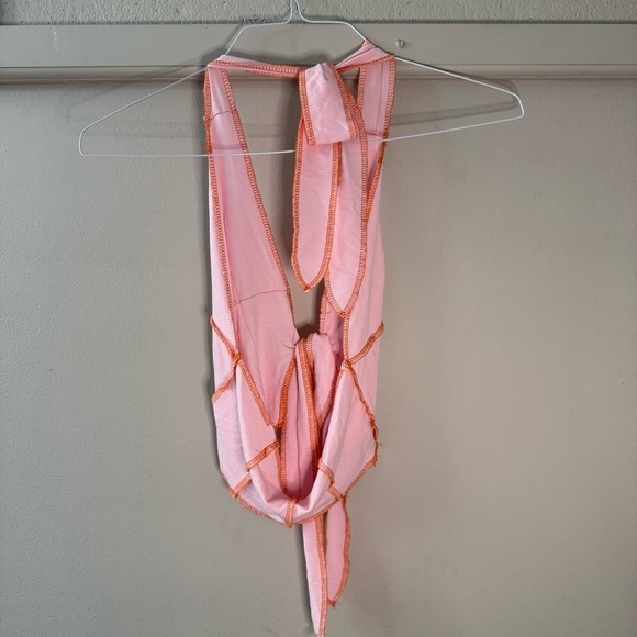 SHEIN Pink and Orange Stitch Halter Tank Top Tie Front - Picture 3 of 10